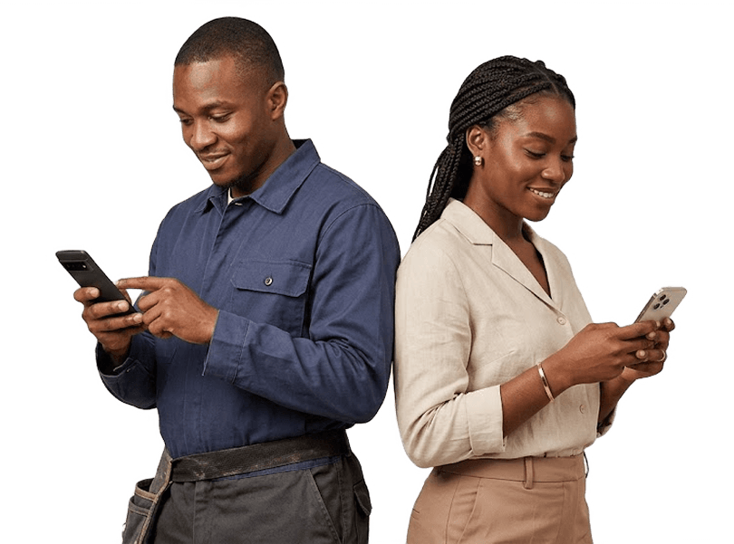 Two people using the Vauchly app