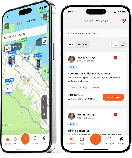 The Vauchly app: map and job chat views